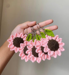 Crochet cute sunflower keychain - Pink