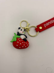 Cute Panda Strawberry 3D Silicone keychain
