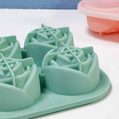 Rose Shape Ice Cube Tray – 4-Grid Silicone Mold with Lid