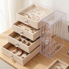 Acrylic Jewelry Organizer Box, Multi-Drawer Velvet Storage for Rings (1 Set)