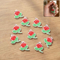 Rose Flower Design Bag Charm Keychain Set – Elegant Floral Accessory