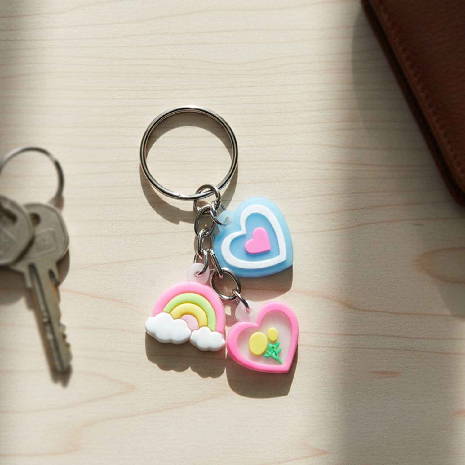 Heart & Rainbow Charm Keychain – Playful Multi-Charm Accessory