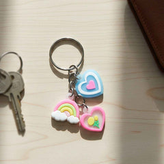 Heart & Rainbow Charm Keychain – Playful Multi-Charm Accessory