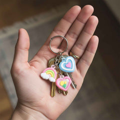 Heart & Rainbow Charm Keychain – Playful Multi-Charm Accessory