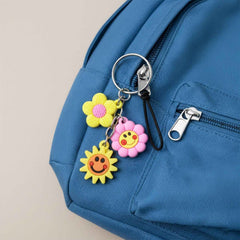 Flower Cartoon Keychain – Colorful Triple Charm for Keys & Bags