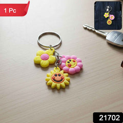 Flower Cartoon Keychain – Colorful Triple Charm for Keys & Bags