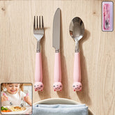 Kids stainless steel cutlery set with colorful case and cartoon design