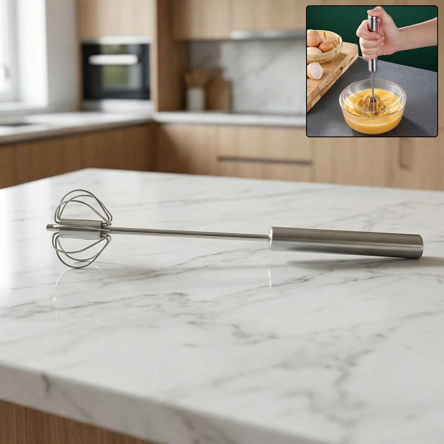 Stainless Steel Hand Push Rotary Whisk – Effortless Mixing Tool