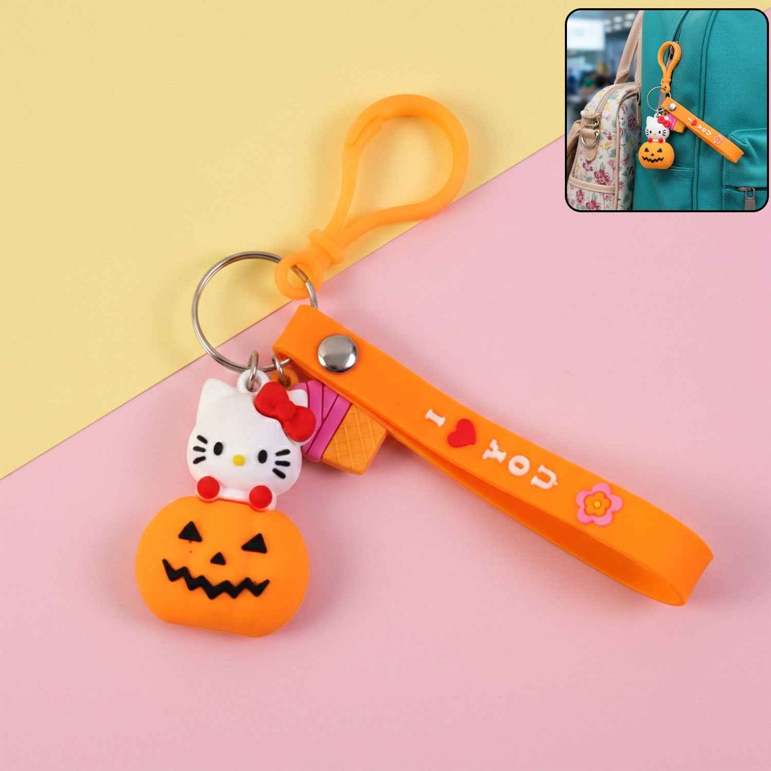 Kitty Pumpkin Keychain – Cute Cartoon Bag Charm Accessory