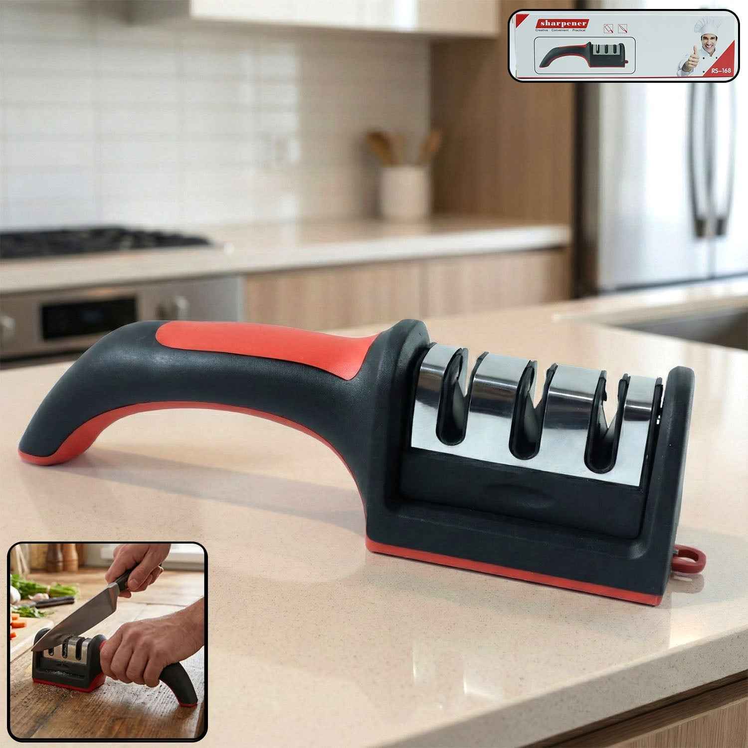 3-Stage Manual Knife Sharpener – Ceramic & Steel Blades | ToolMate Pro