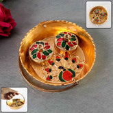 Peacock Meenakari Pooja Tray – Elegant Gold-Tone with Kumkum Bowls