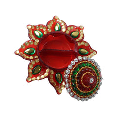 Decorative Kumkum Dani Ð Handcrafted with Stone Work Lid