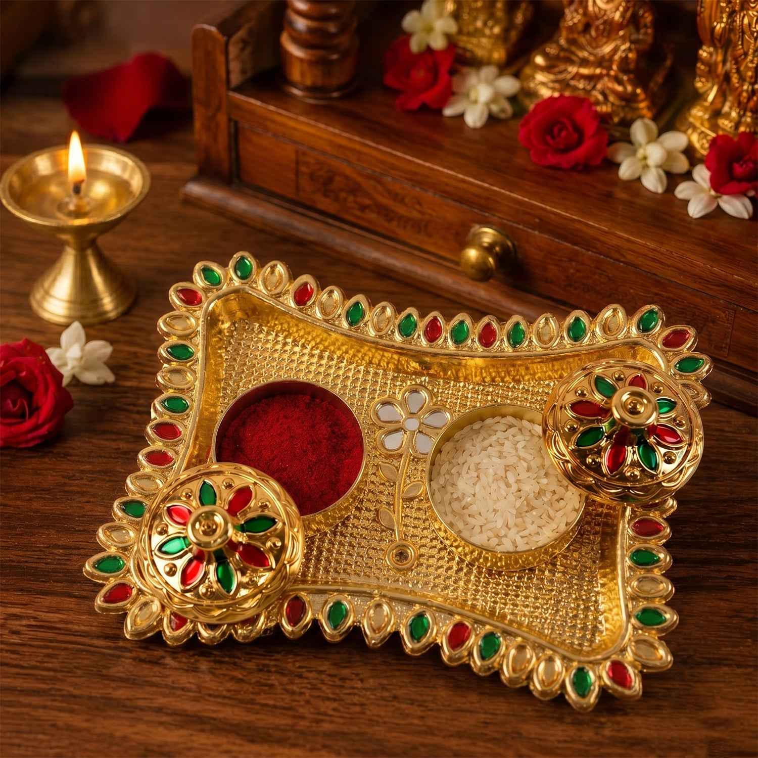 Kumkum Holder – Elegant Meenakari Floral Design for Pooja