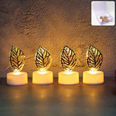 Golden Leaf LED Candles – Set of 4 Flameless Decorative Lights