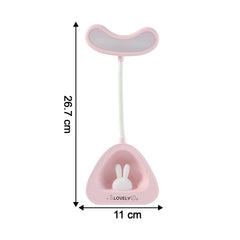 Compact LED desk lamp with flexible neck positioned on office desk