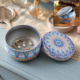 Metal Mandala Tin Box, Decorative Round Container for Candle and Trinkets (1 Pc)