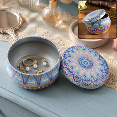 Metal Mandala Tin Box, Decorative Round Container for Candle and Trinkets (1 Pc)