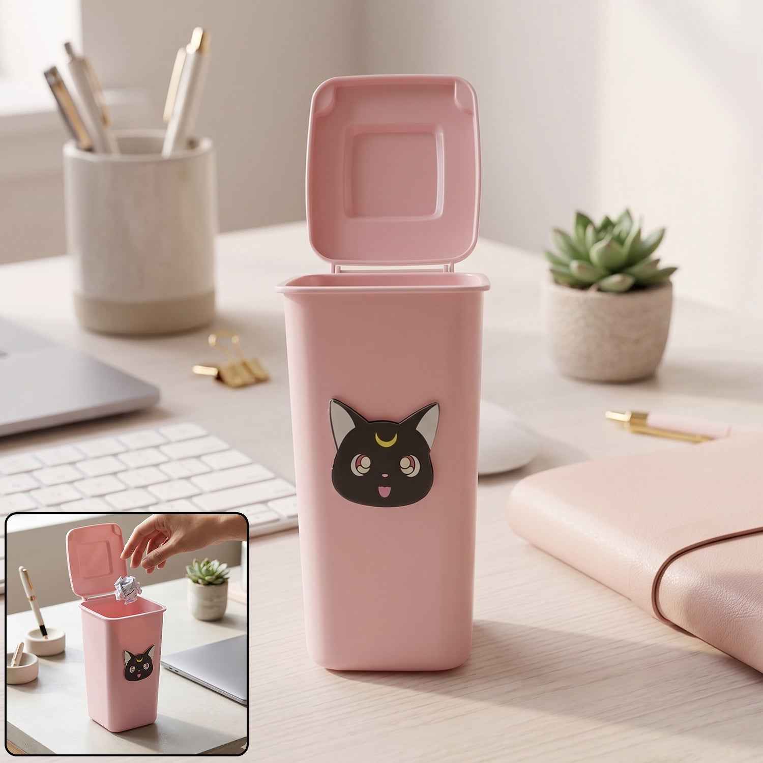 Mini Trash Can Pen Stand Ð Cute Desk Organizer with Lid