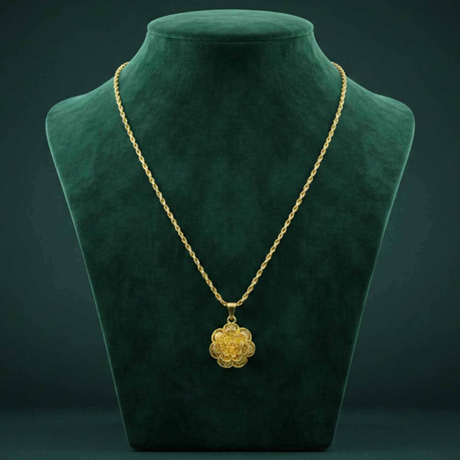 Gold Finish Floral Pendant Necklace – Elegant Traditional Design