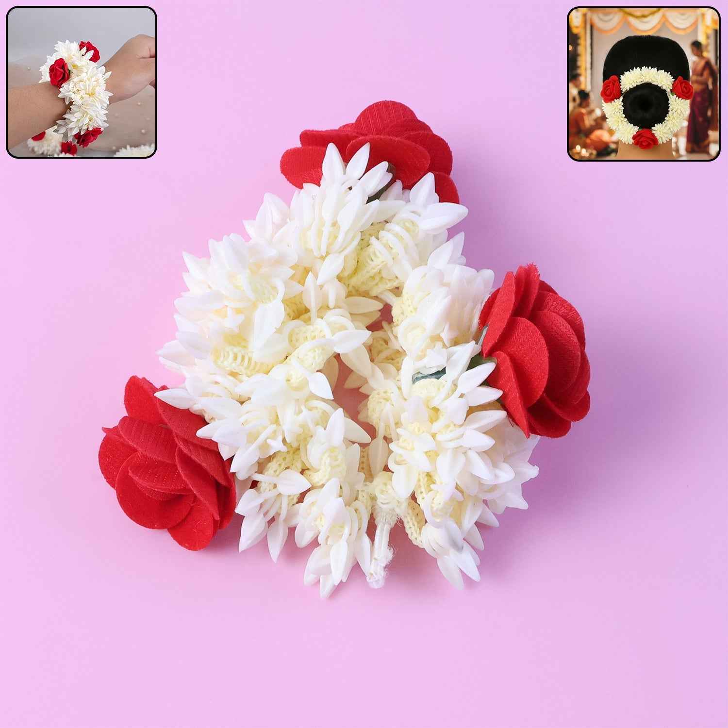 Artificial Flower Gajra – Traditional Red Rose & Jasmine Hair Accessory