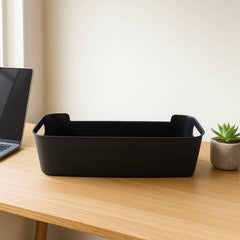 Black Plastic Storage Basket Tray – 4-Piece Stackable Organizer