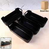 Black Plastic Storage Basket Tray – 4-Piece Stackable Organizer