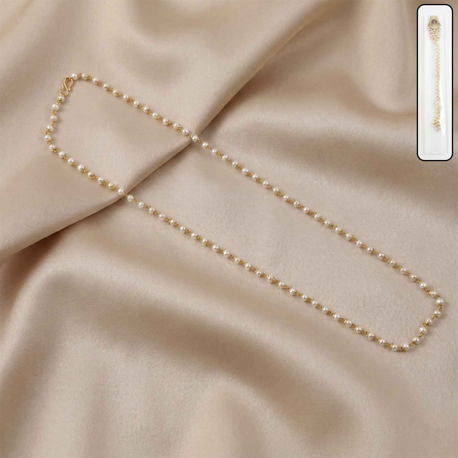 Pearl Beaded Long Necklace – Elegant Gold-Tone Chain Jewellery