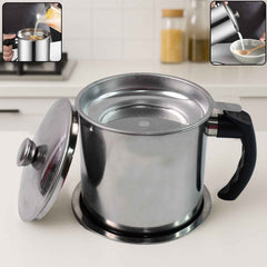 Oil Strainer Pot – Stainless Steel with Lid & Fine Mesh Filter