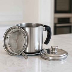 Stainless Steel Oil Filter Pot – 1.3L Durable & Reusable