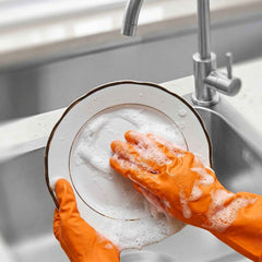 Large Orange Waterproof Rubber Gloves Ð Reusable Kitchen Protectors
