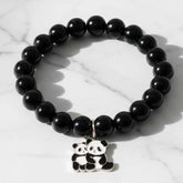 Black Beaded Stretch Bracelet – Cute Panda Charm Accessory