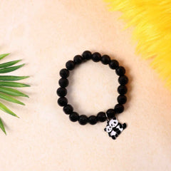 Black Beaded Stretch Bracelet – Cute Panda Charm Accessory