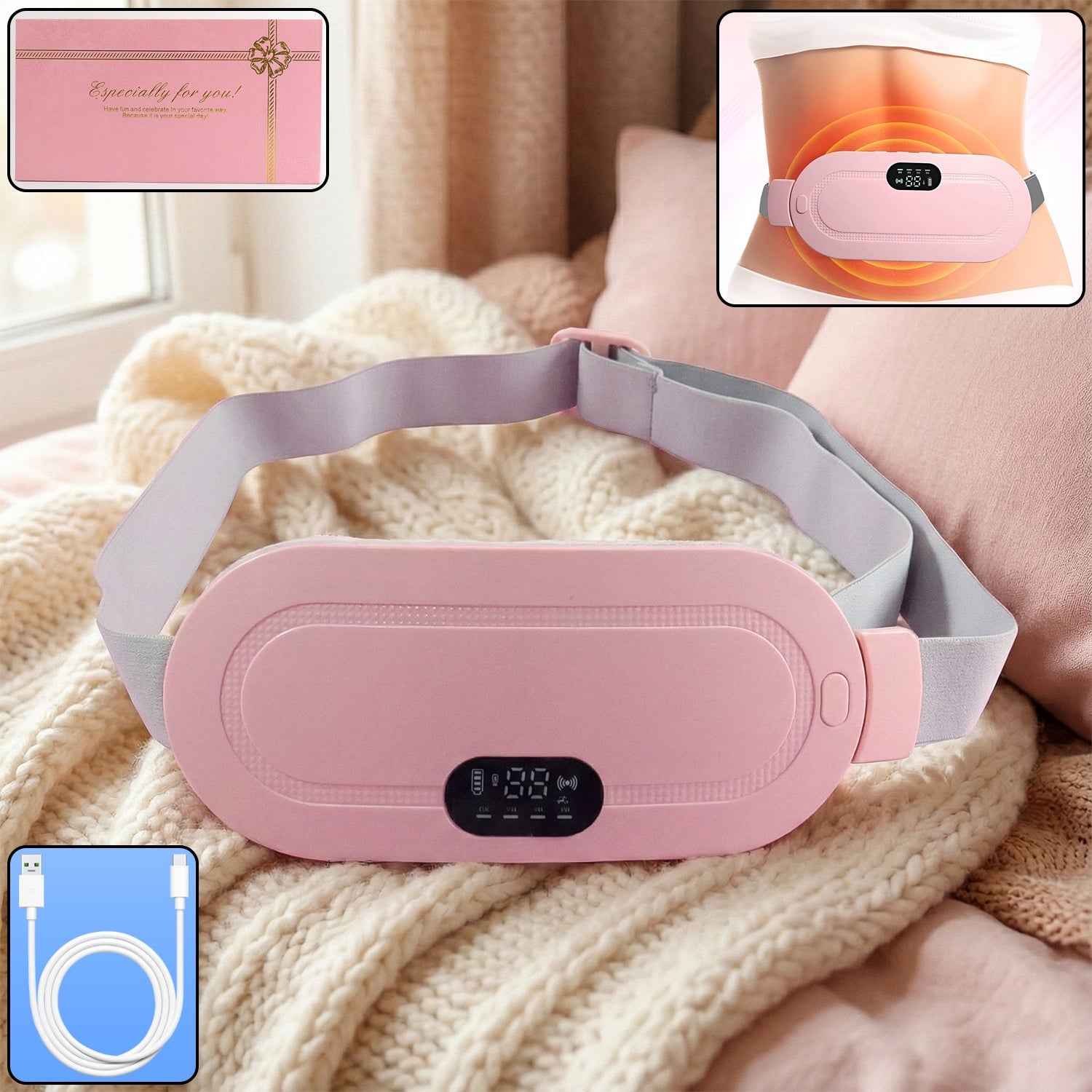 Electric Heating Belt for Waist Pain Relief – Rechargeable & Adjustable
