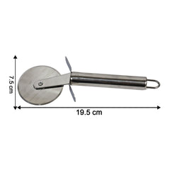 Pizza cutter showing safety finger guard on ergonomic handle