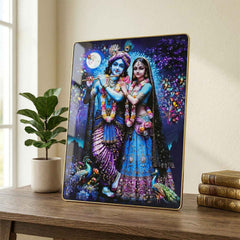 Radha Krishna Wall Frame – Divine Moonlight Artistic Decor