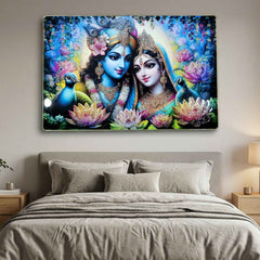Radha Krishna Wall Frame – Vibrant Spiritual Artwork for Home