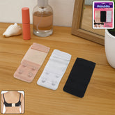 Adjustable bra extender set with 2-hook in skin, white, and black colors lying flat