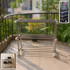 3-Layer Stainless Steel Shoe Rack – Durable & Space-Saving Organizer
