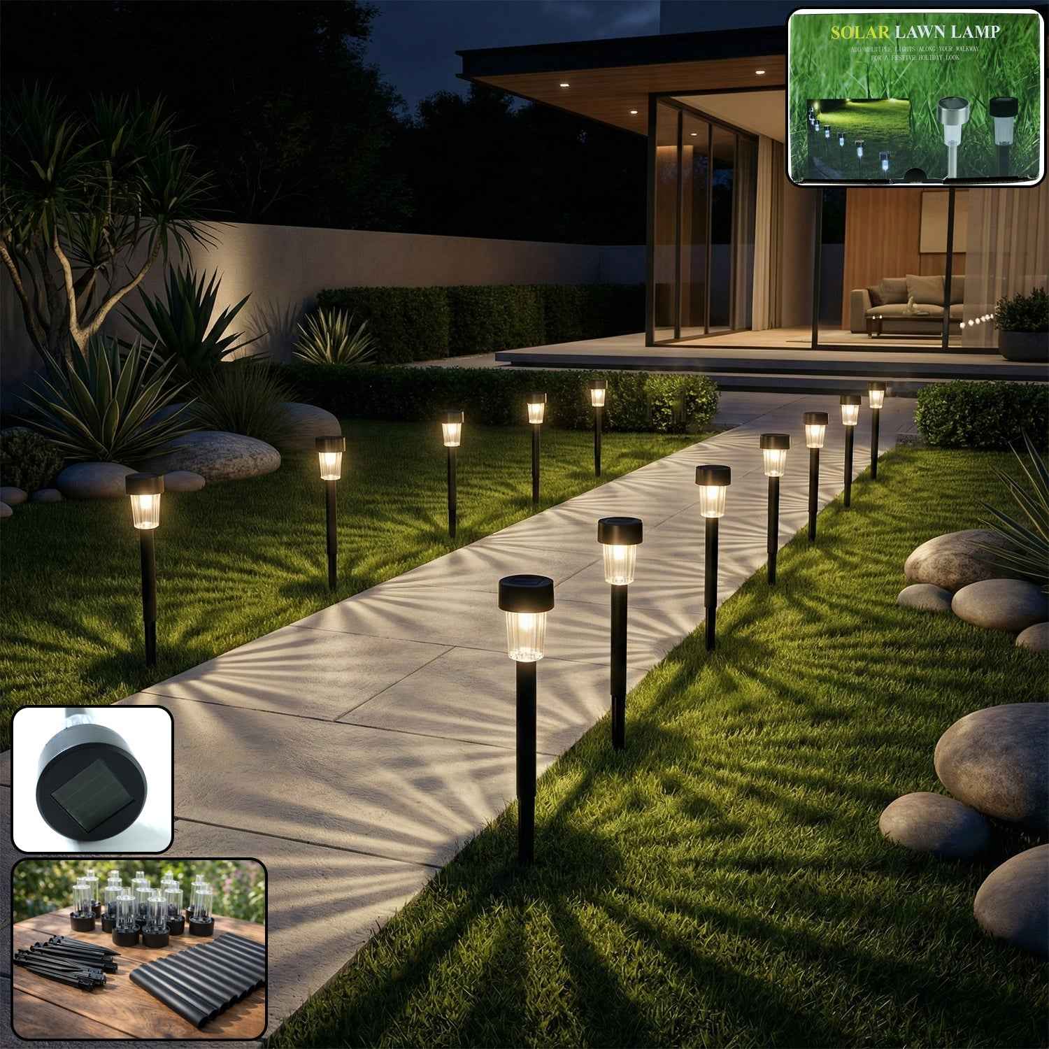 Solar Powered Lawn Pathway Lights – Energy Efficient Garden Set