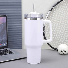 Insulated Stainless Steel Travel Tumbler – 890 ML White with Handle