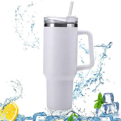 Insulated Stainless Steel Travel Tumbler – 890 ML White with Handle