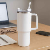 Insulated Stainless Steel Travel Tumbler – 890 ML White with Handle