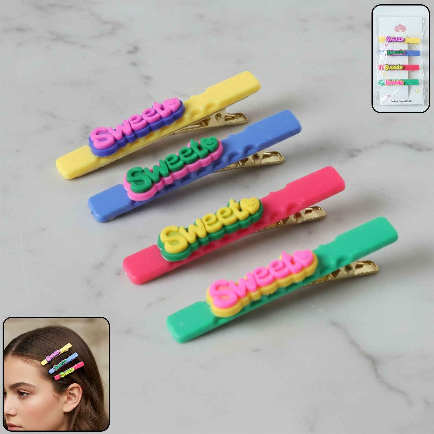 Sweet Text Hair Clip Set – Trendy Lightweight Fashion Pins (4 Pc)
