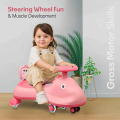 Kids Swing Car Ride On Toy with Music, Pink Shark Design Magic Twist Car (1 Pc)