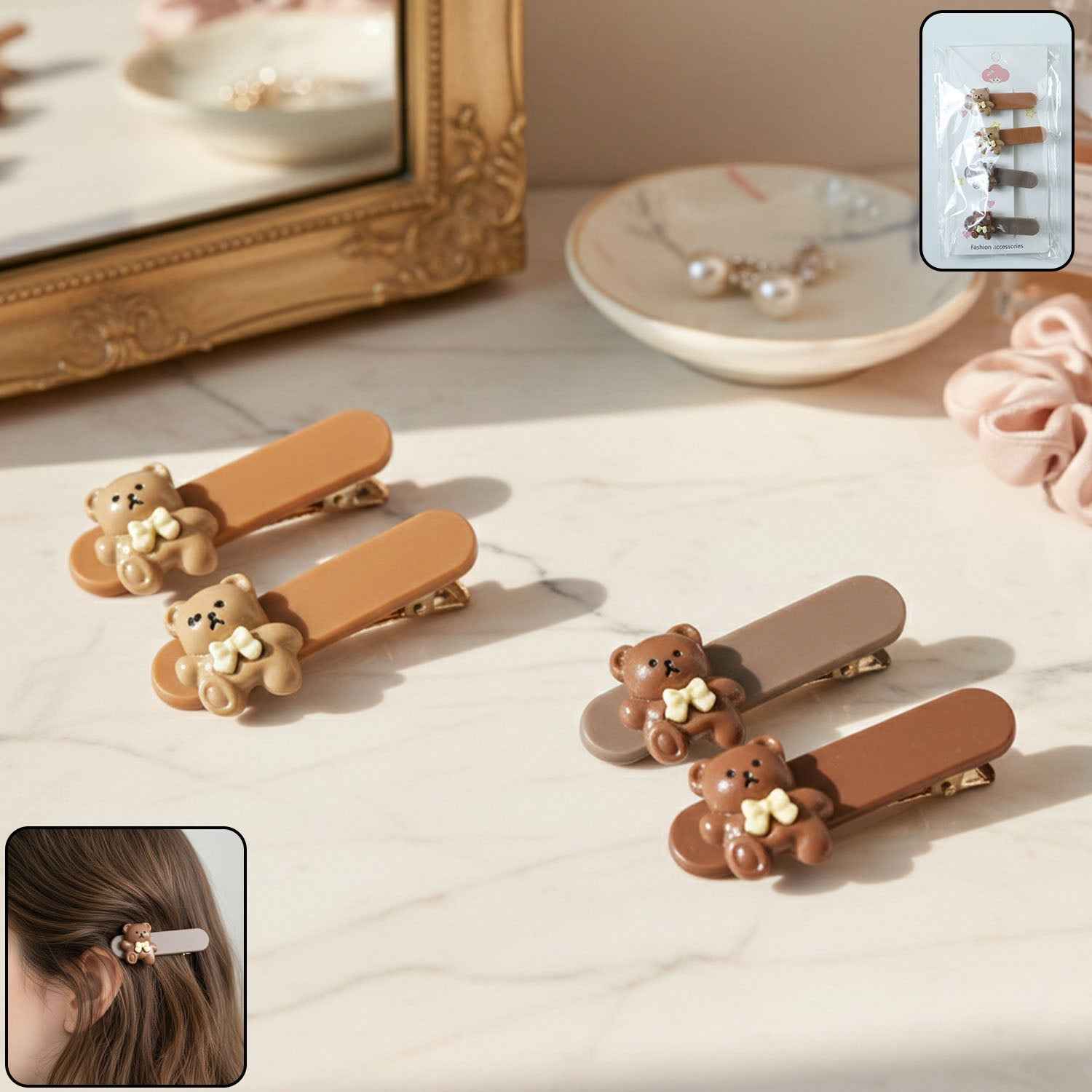 Teddy Bear Hair Clips – Cute & Lightweight Set of 4