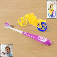 Kids Toothbrush – Panda Design with Fun Motorcycle Toy Set