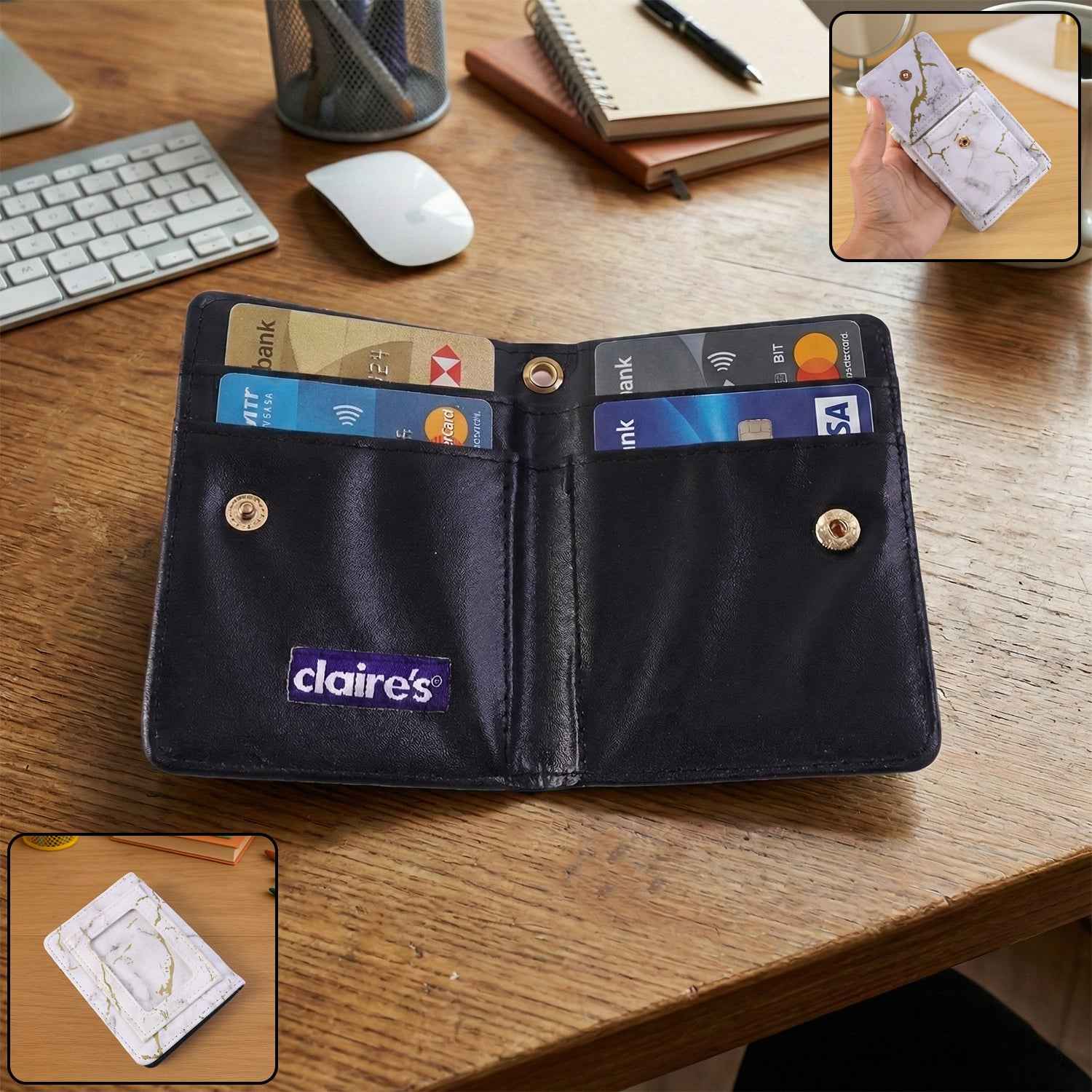 Marble Finish Card Holder Wallet – Compact Snap Button Design