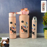 Cartoon Printed Water Bottle Set – Leakproof Multi-Size Trio
