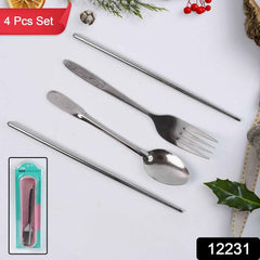 Portable Stainless Steel Cutlery Set – Durable 4-Pc Travel Utensils