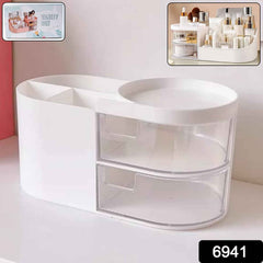 Vanity Organizer with Rotating Tray & Drawers for Easy Storage